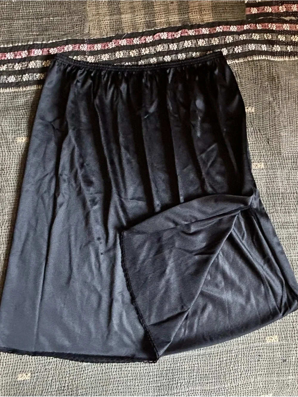 Black Side-Slit Midi Slip Skirt
